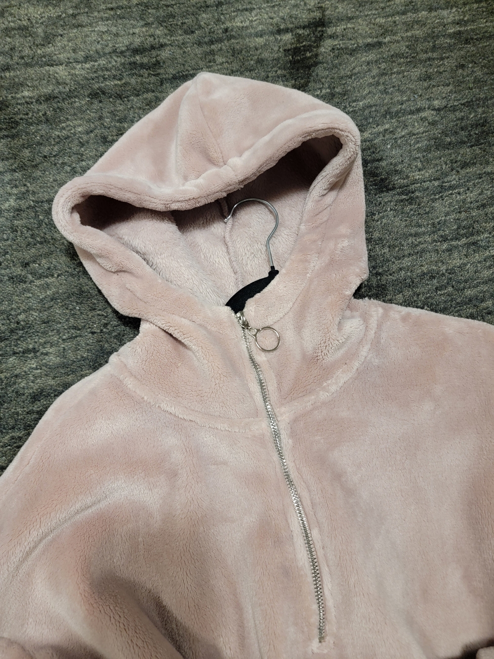 Teddy Plush Thick Cozy Light Dusty Pink Plush Zip-Up Hoodie New - Picture 3 of 5